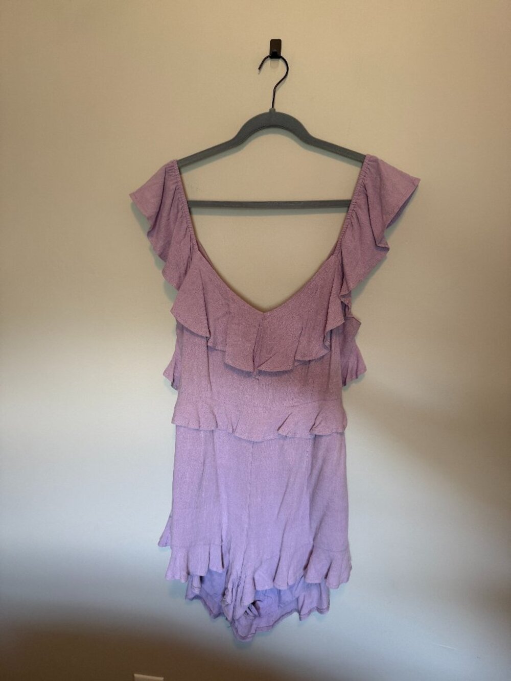Allie Rose Lavender Ruffle Open Back Romper Size L